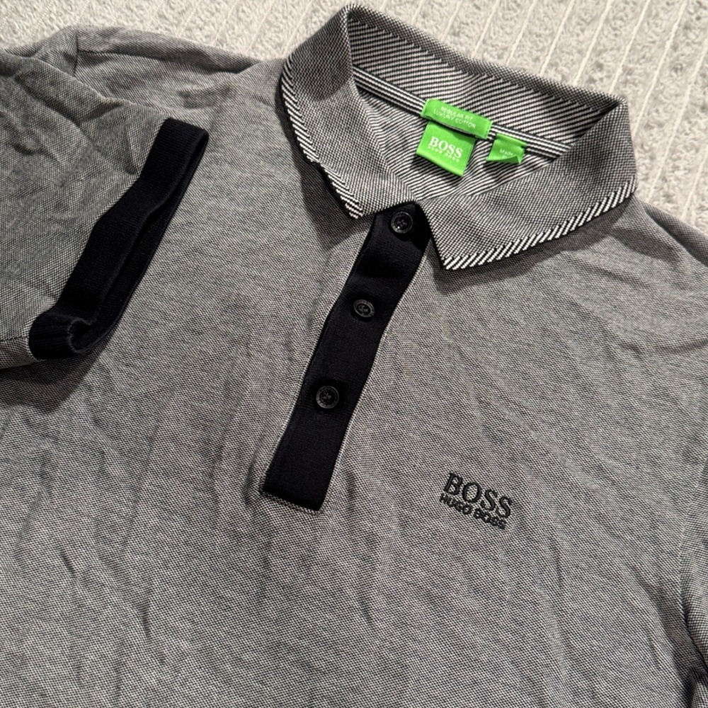 Hugo Boss Polo Shirt Mens M Gray Pattern Luxury Cotton Regular Fit Designer